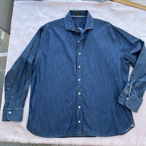 Peter Millar 7555 Men’s Lightweight Denim Chambray Shirt XL 100% Cotton